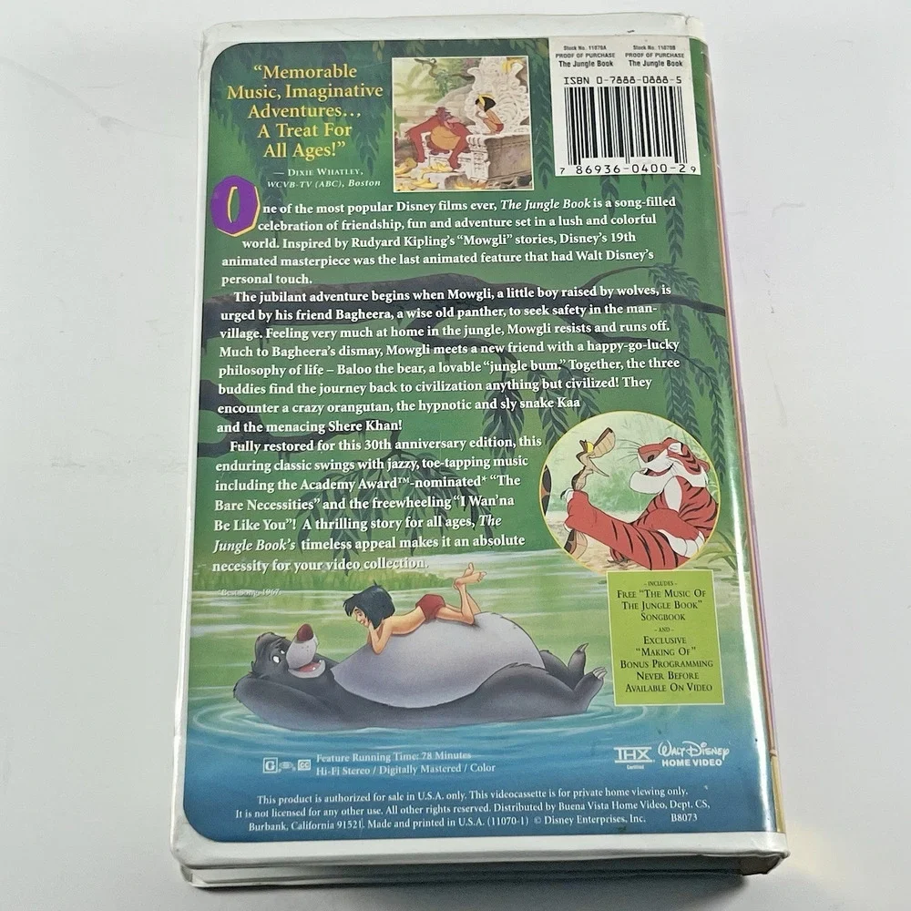 Disney Jungle Book VHS 30th Anniversary Clamshell Masterpiece